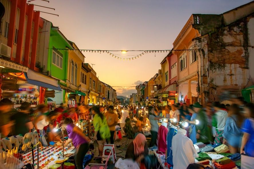 phuket night market with colorful stalls